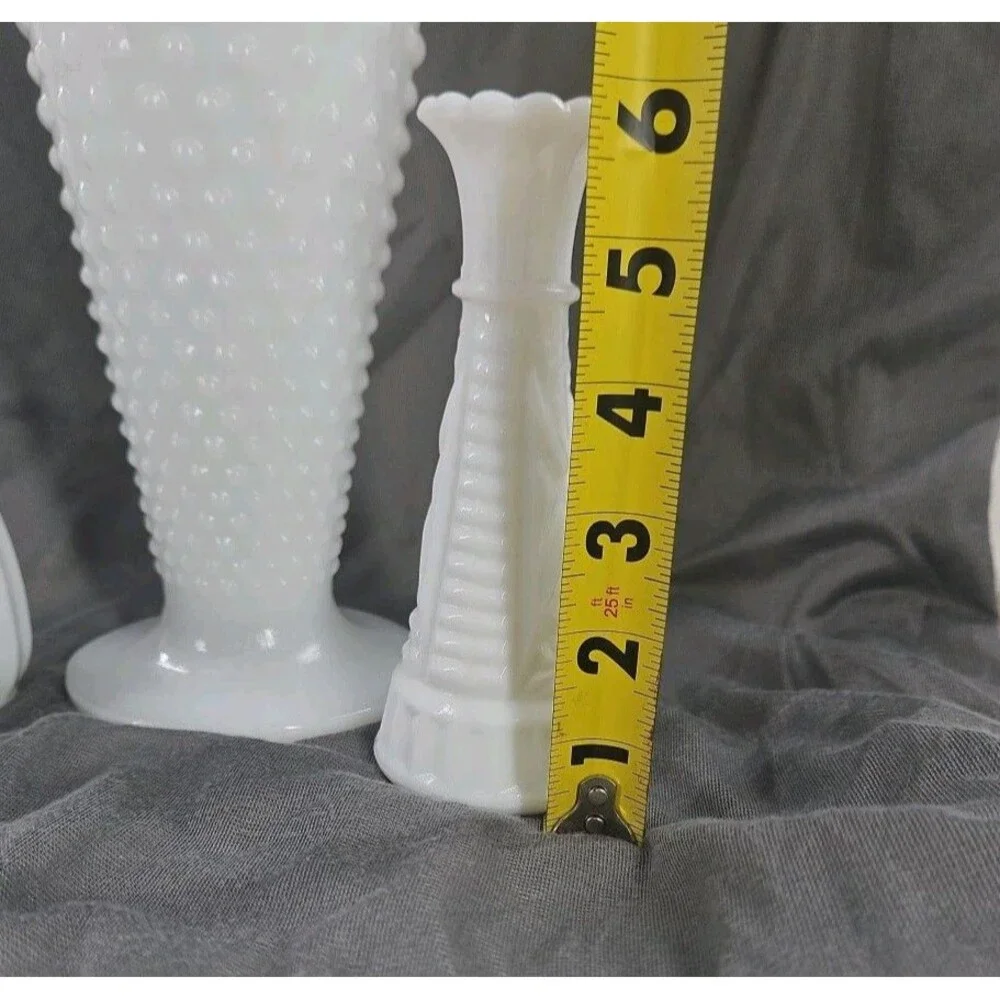 White Milk Glass Vase Lot‎ of 3 Vintage Hobnail Dots & Varied Lg, Small & Medium